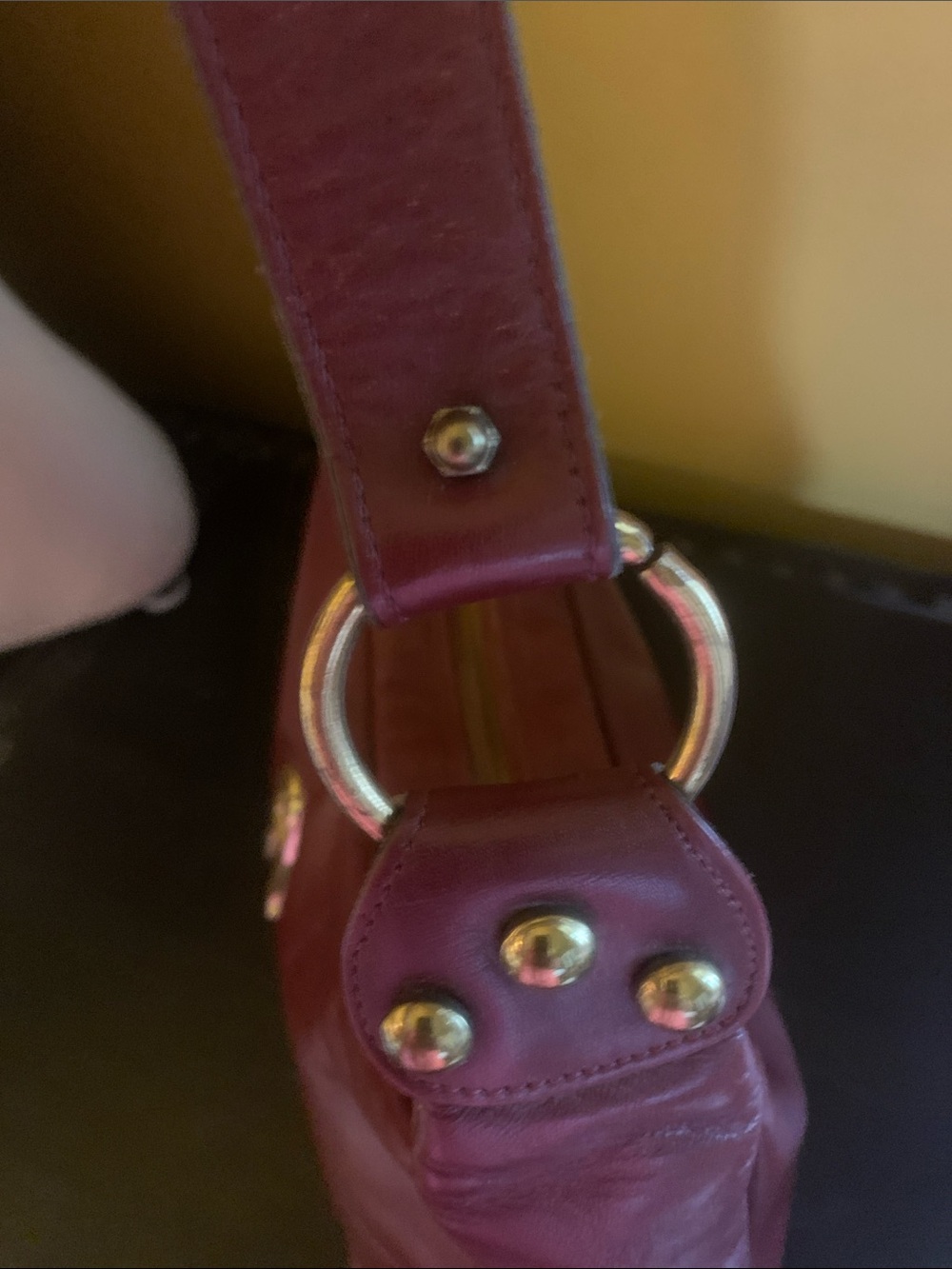 Etienne Aigner Burgundy Leather Shoulder Bag with Gold-Tone Emblem - Picture 3 of 5